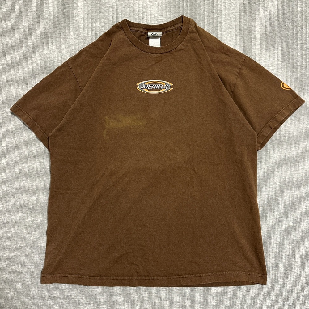 Y2K Rietveld USA Double Sided Oval Wave Palm Surf Graphic Tee Faded Brown Large